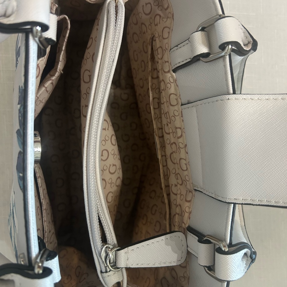 GUESS Floral Satchel in Blue and Cream - Picture 6 of 8